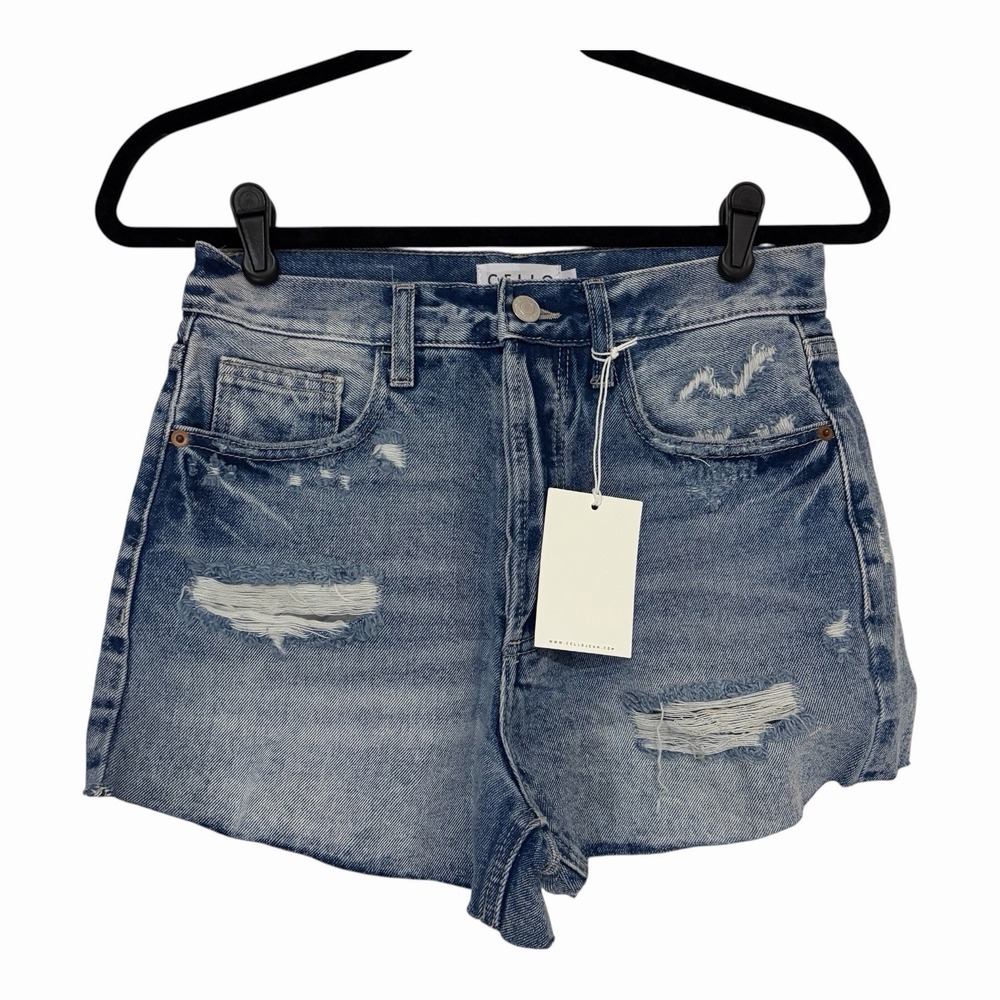 Cello Women Small Denim Shorts Blue High Rise Cutoff Frayed NWT Festival